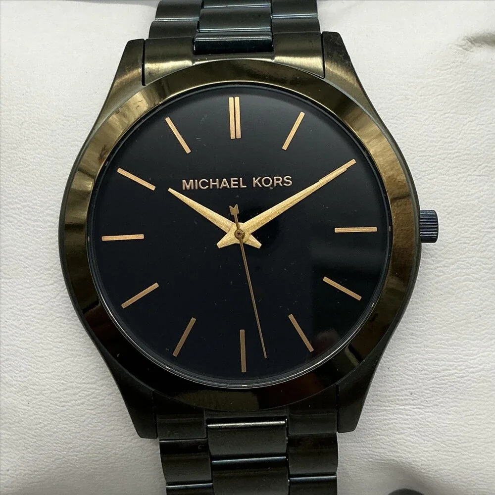 Michael Kors Mens Watch 44mm Black Dial Stainless Steel MK-8715 New Battery 8.5